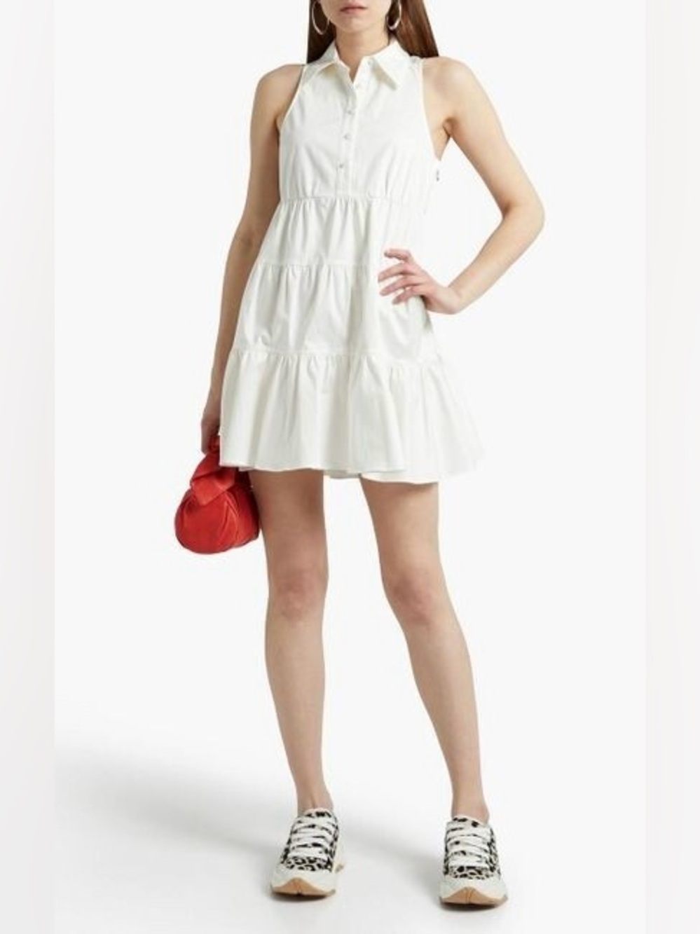 cinq a sept Bennett Sleeveless Tiered Mini Shirtdress